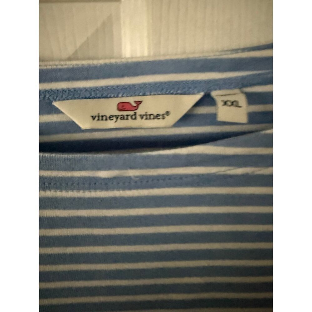 Vineyard Vines Blue & White Striped Sankaty Boat Neck Tee Medium Lightweight Top - Picture 2 of 3